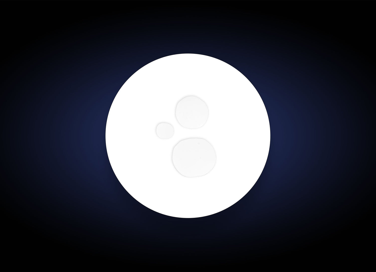 A bright white circle with three smaller translucent circles inside, set against a dark blue to black gradient, evokes the instant hydration and antioxidant-rich benefits of Daily Defense Mist Antioxidant Spray 59 ml.