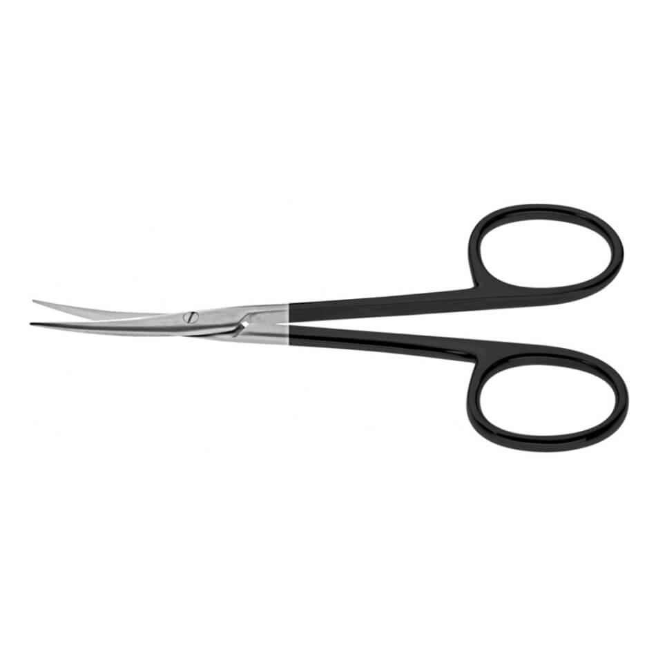 A pair of Devine-Horton Serrated Supercut Scissors, 4-1/2" (11.5cm), Curved with a silver blade, often resembling surgical tools. The scissors are isolated on a white background.