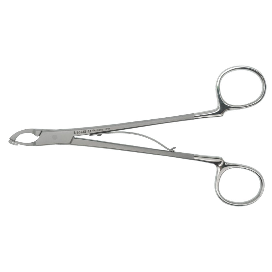 A pair of Laschal Suture Cutters with finger loops and a spring mechanism. The tool is used for tooth extraction and has a pointed, beak-like tip designed to grip teeth securely. The surface is shiny, indicating it is stainless steel.