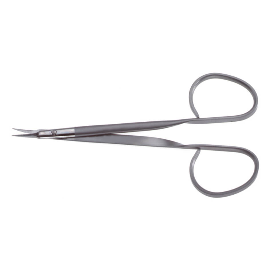 A pair of B&B Ribbon Stitch Scissors with sharp, thin blades. The handles form two large, symmetrical loops, perfect for precise cutting tasks such as delicate tissue dissection or fine craftwork. The scissors are shown on a white background.