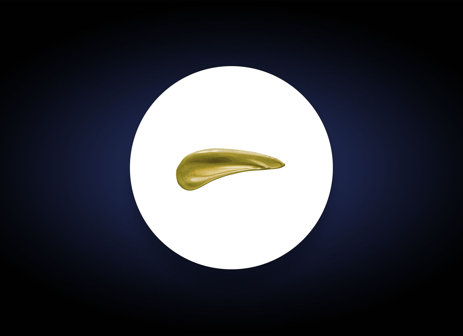 A single greenish-gold, curved shape resembling a leaf is centered on a white oval, surrounded by a dark blue to black gradient—conveying the fresh energy of the Revitalizing Mask 60g.