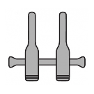 Gray line drawing of a Micro Approximator Clamp, 11mm (0.6-1.5mm), showing two vertical levers connected horizontally at the base, each with a knob at the bottom. The left lever is slightly longer than the right one.