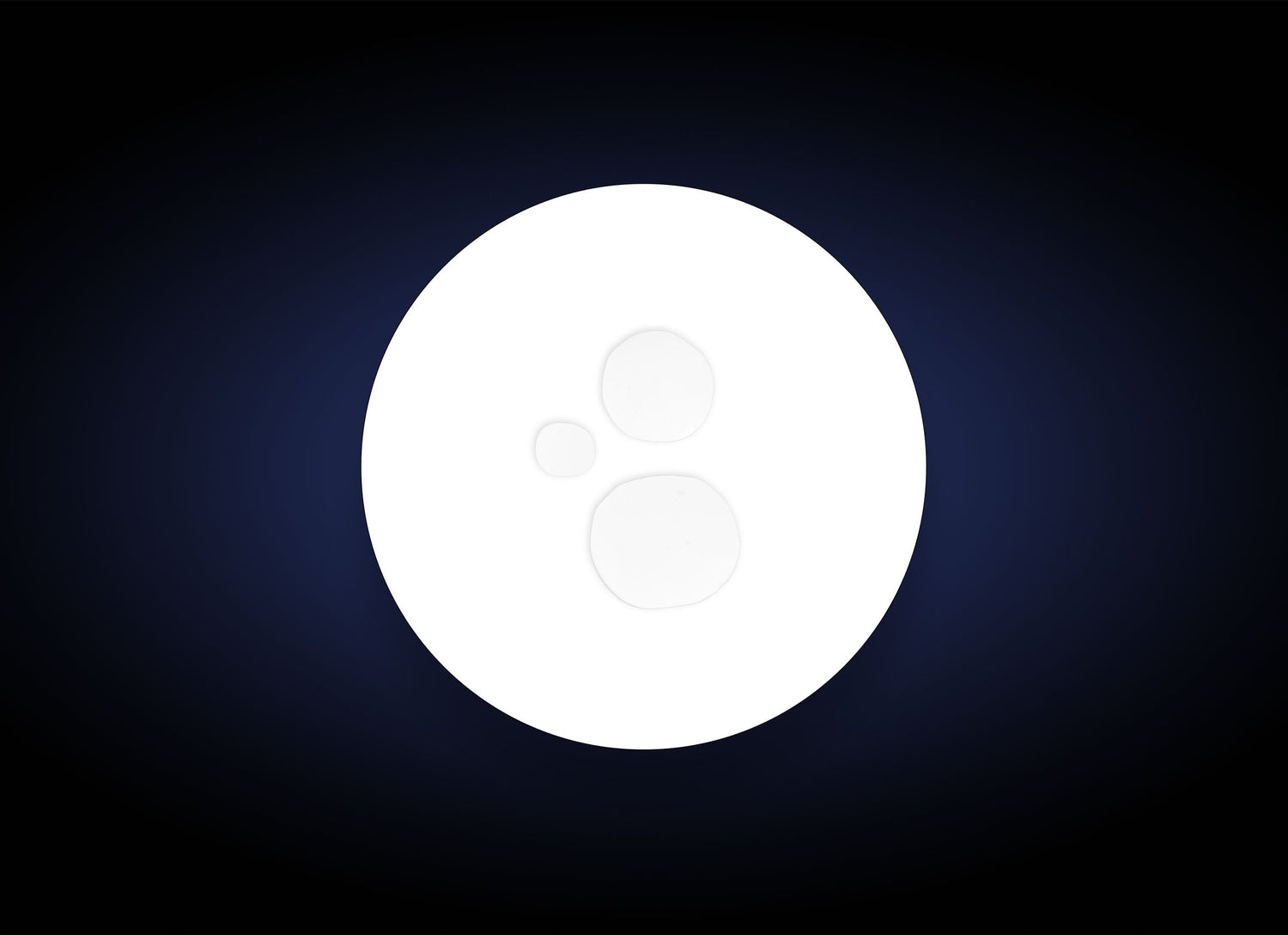 A white circle with three smaller circular shapes inside, resembling a simplified paw print, set against a dark gradient background. This design subtly hints at instant hydration and blue light protection benefits of Daily Defense Mist Antioxidant Spray.