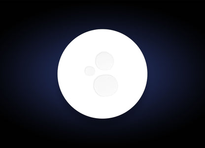 A white circle with three smaller circular shapes inside, resembling a simplified paw print, set against a dark gradient background. This design subtly hints at instant hydration and blue light protection benefits of Daily Defense Mist Antioxidant Spray.