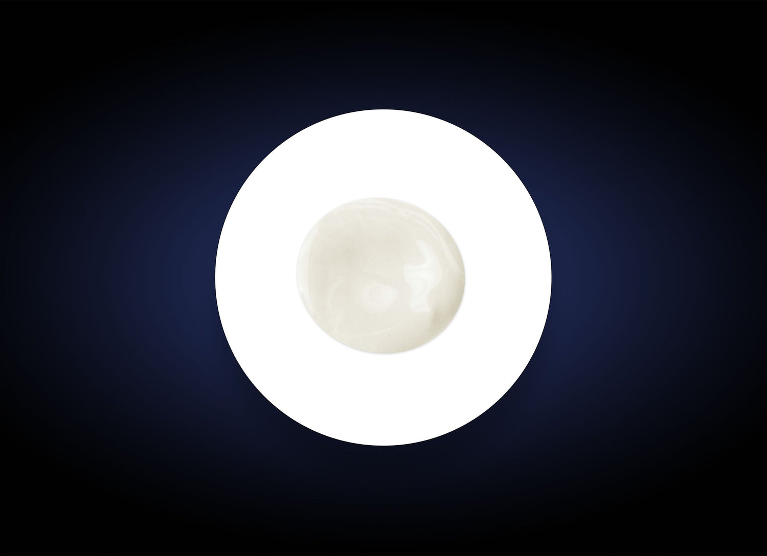 A white, spherical object is centered on a dark background. The object glows with broad-spectrum protection, creating a bright halo around it. The background fades from deep blue to black at the edges, reminiscent of the gentle sheen of Weightless Protection BS SPF 45 under UV protection.