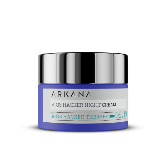 A-QS Hacker Night Cream 50ml features a blue jar with a silver lid and stands out on a white background—ideal for enhancing your nightly skincare routine.