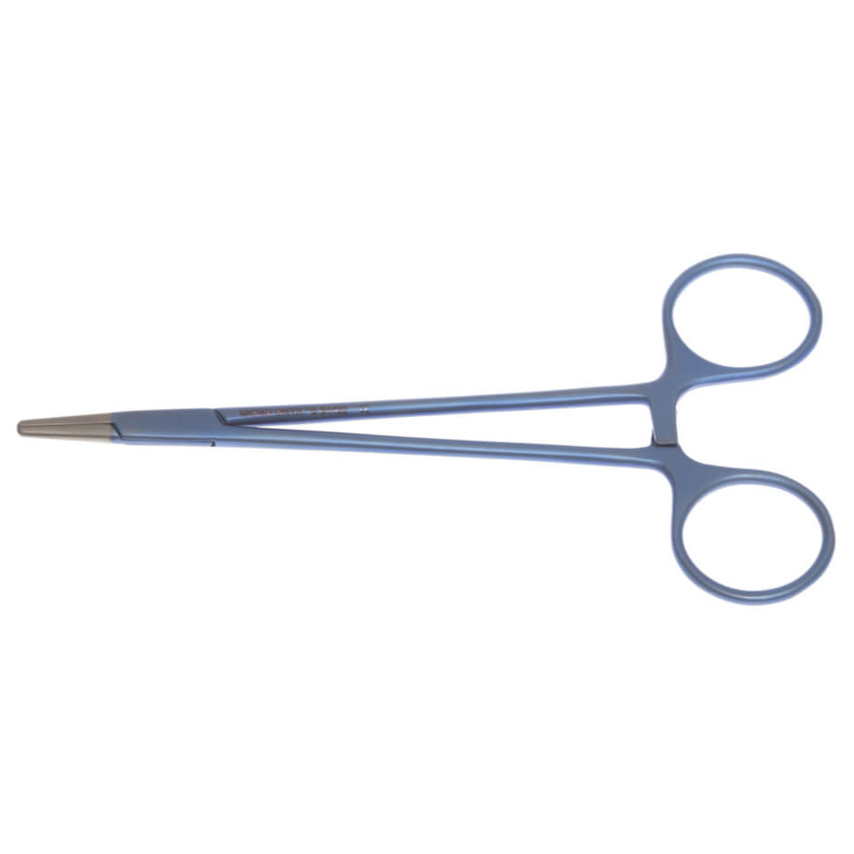 A pair of Titanium Crile Wood Needle Holders, 6″ (15cm), with Micro-Onyx Jaw and flat circular handles and a straight, narrow tip. Known for its corrosion resistance, this tool is used for medical or surgical purposes to clamp blood vessels or hold tissues in place. The background is plain white.