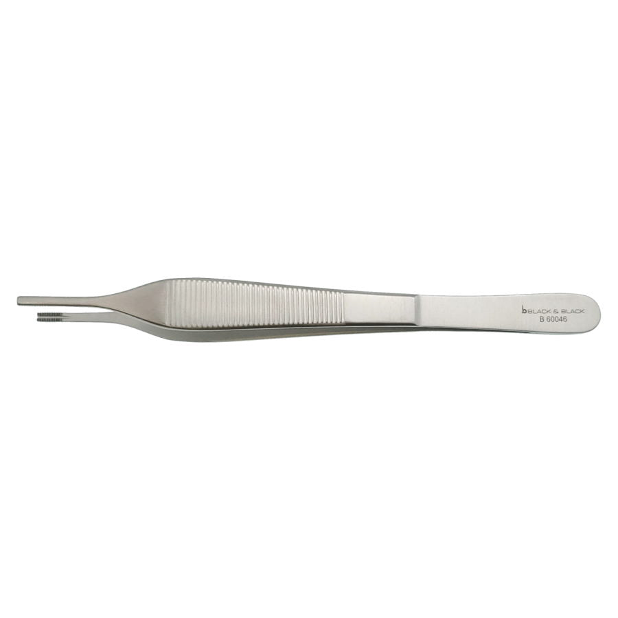 A Nahai Brown Forceps, 6″ (15cm), 9x9 Brown Teeth with a pointed tip, featuring a textured grip on the handle for better control. The side of the forceps is engraved with the brand name "BLACK & BLACK" and a product code "B 5405". Ideal for precision tasks in facial surgery or cleft palate procedures.