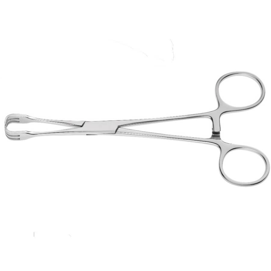 A pair of Lahey Vulsellum Forceps, 6″ (15cm) with looped handles and serrated tips, designed for a secure grip during medical procedures such as rhytidectomy. The forceps are clean and shown on a white background.