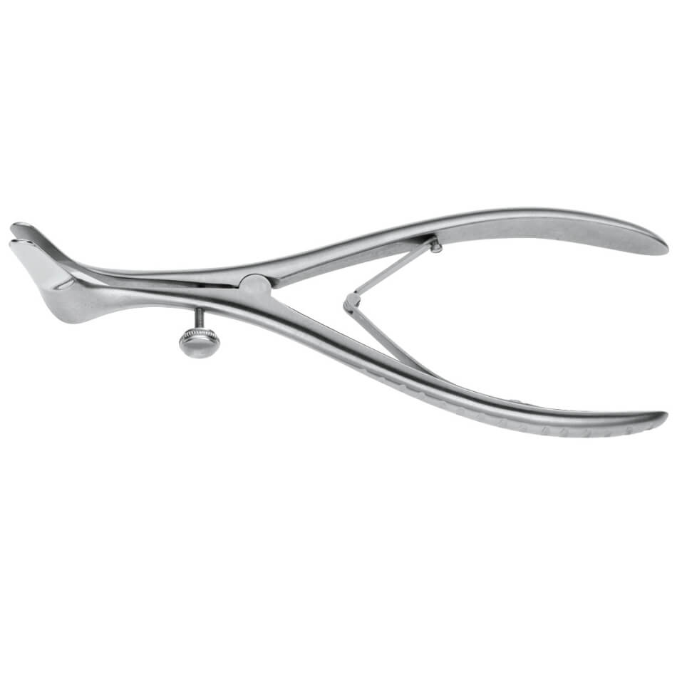 A Tebbetts Nasal Speculum, 6″ (15cm), 1-1/2″ with an ergonomically designed handle and joint mechanism, typically used in orthopedic procedures. The smooth, metallic surface is crafted for precision and durability.