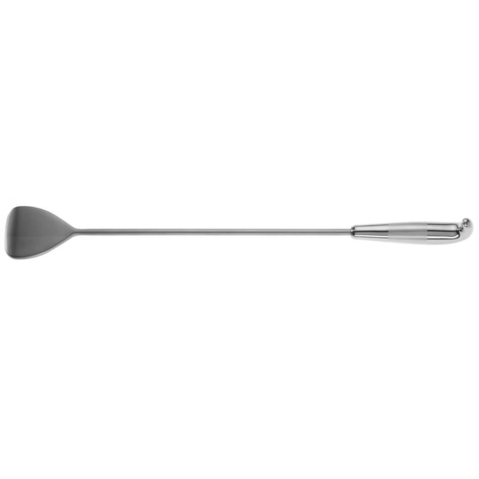 A sleek, stainless steel Tebbetts Spatulated Dissector, 13″ (33cm) with a long handle and a slightly curved tip at the end. The ergonomically designed handle ensures ease of use, much like tools utilized in precise procedures such as dissection. The polished metal surface reflects light beautifully.