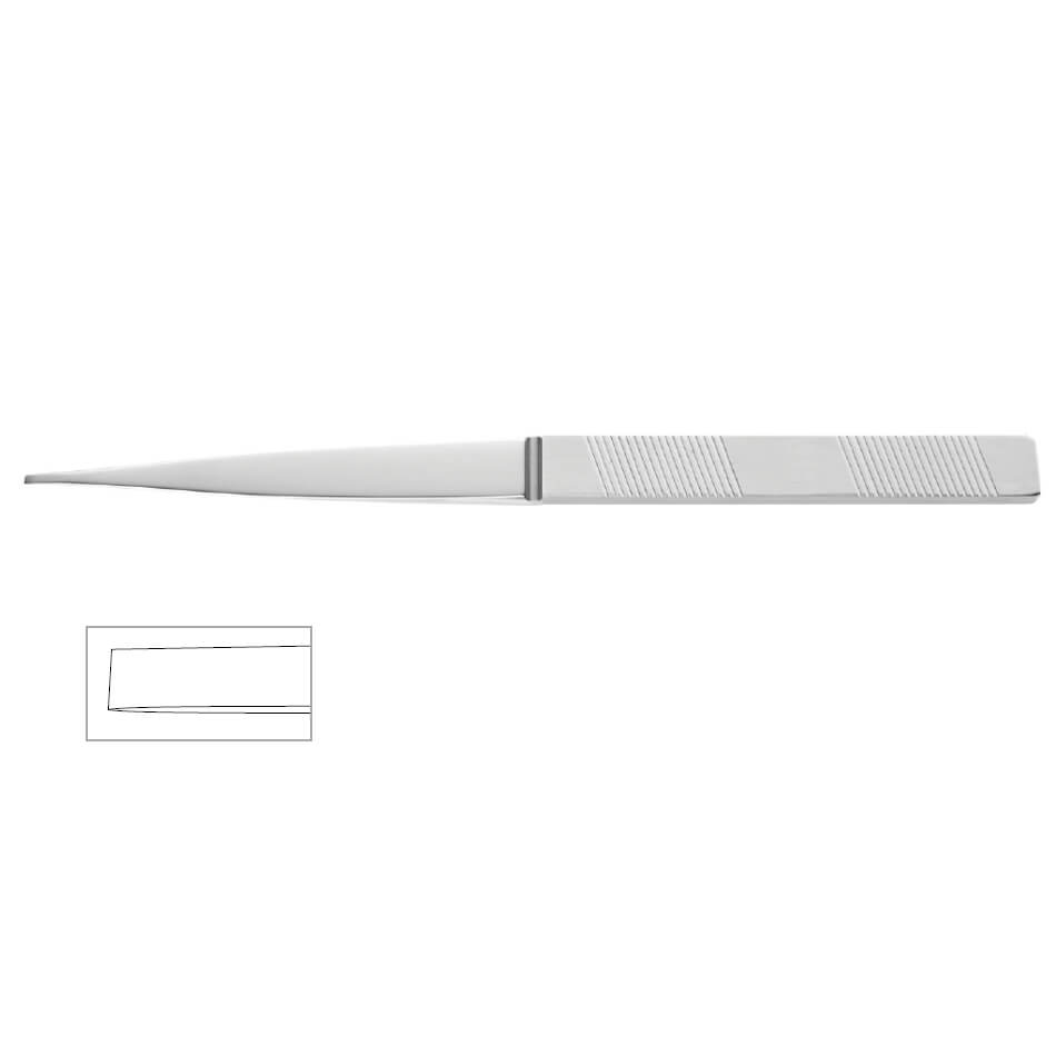 A Nahai SS Osteotome, 7″ (18cm), 2mm Straight with a pointed tip featuring a serrated handle for better grip. The handle&