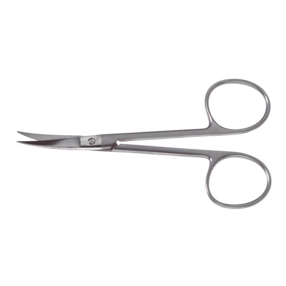 A pair of Sealy Plastic Scissors, 4-3/4″ (12cm) with angled blades and round finger holes, designed for precise cutting in medical procedures. The scissors are closed and are photographed against a white background.