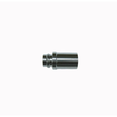 A Storz Screw On Fitting with a shiny surface and a stepped design, featuring a smaller diameter section at one end. Positioned on a plain white background, the piece is often used in fiber optic adapters to connect various fiber optic cables efficiently.