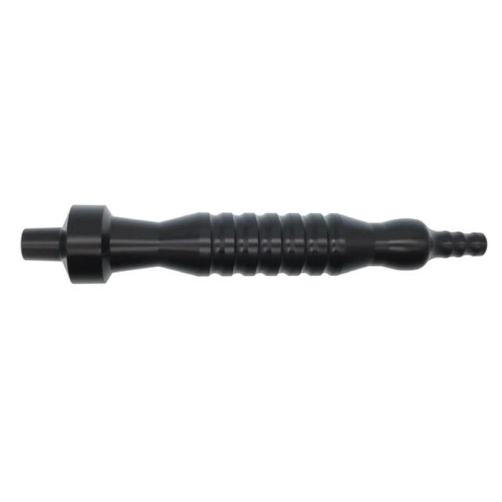 A black plastic Toomey Aspiration “Delrin” Handle Monoject 60CC with a ribbed design in the middle. The fitting has a hexagonal base on one end and a tapered barbed section on the other end for securing a hose.