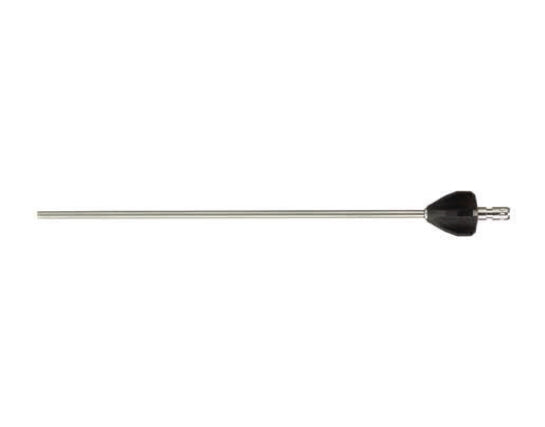 A metal rod with a black plastic triangular piece at one end and a small metallic connector at the other, this **MicroTouch™ Bipolar Shaft for Ring Handle / Bipolar Coagulation Forceps** is commonly used in endoscopic sinus surgery for precise maneuverability.