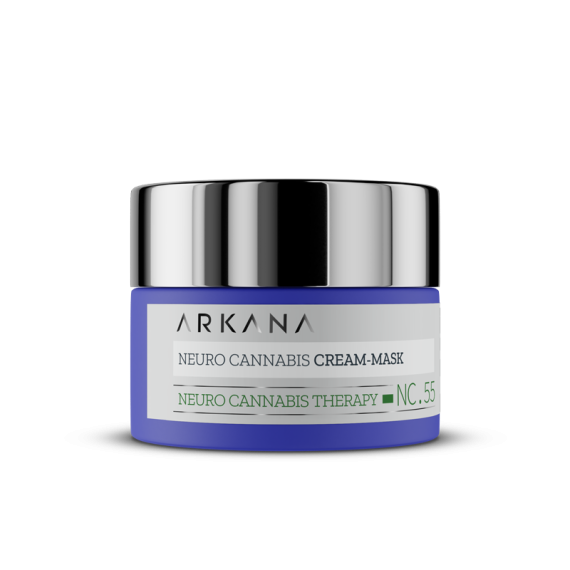 A 50ml jar labeled "Neuro Cannabis Cream-Mask" in blue and silver, featuring "Neuro Cannabis Therapy NC.55," is displayed on a white background.