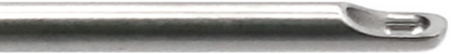 Close-up of a cylindrical stainless steel Fat Injection Cannula Type III, Luer Lock, Straight with a partially hollowed-out, rounded end. The surface appears smooth and slightly reflective, indicative of high-quality metal. The hollowed section has a small rectangular opening, akin to those found in Luer lock syringes.