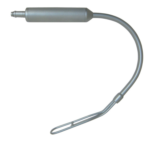 A Biggs Stainless Steel Retractor with a cylindrical handle on one end and a looped wire at the other, incorporating advanced fiber optics for precision and clarity.