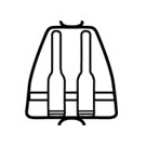 A simple black and white line drawing of a Micro Approximator Clamp, 16mm (1.0 -2.2 mm), containing two bottles standing side by side. The clamp has a handle at the top for easy carrying and a flat base for stability.